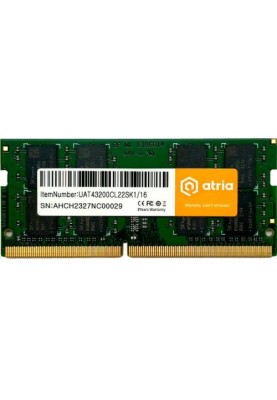 Пам'ять SO-DIMM, DDR4, 16Gb, 3200 MHz, Atria, 1.2V, CL22 (UAT43200CL22SK1/16)