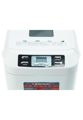 Хлібопіч Liberton LBM-6302, White, 600 Вт, 12 програм, 1 тістоміс, гак, вага випічки 700/900г, оглядове вікно, підтримка температури, відстрочка старту, книга рецептів