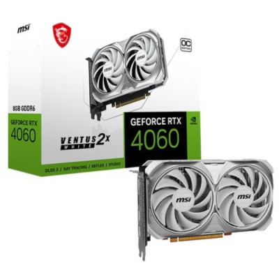 Відеокарта GeForce RTX 4060, MSI, VENTUS 2X OC (White Edition), 8Gb GDDR6, 128-bit, HDMI/3xDP, 2505/17000 MHz, 8-pin (RTX 4060 VENTUS 2X WHITE 8G OC)