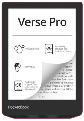 Електронна книга 6" PocketBook Verse Pro, Passion Red, WiFi, 1448x1072 (E Ink Carta), 512Mb / 16Gb, сенсорний екран, 16 градацій сірого, 300 DPI, підсвічування екрану SMARTlight, 1500 mAh, Type-C, IPx8 (PB634-3-CIS)