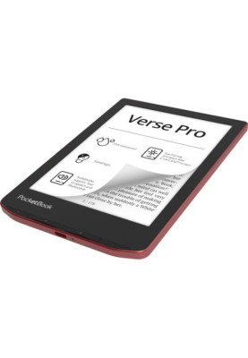 Електронна книга 6" PocketBook Verse Pro, Passion Red, WiFi, 1448x1072 (E Ink Carta), 512Mb / 16Gb, сенсорний екран, 16 градацій сірого, 300 DPI, підсвічування екрану SMARTlight, 1500 mAh, Type-C, IPx8 (PB634-3-CIS)