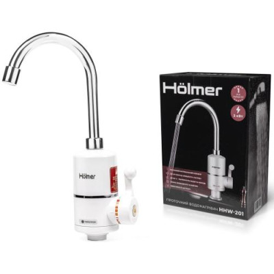 Водонагрівач проточний Holmer HHW-202L, White, 3000W, механічне керування, IPX4, LED дисплей, захист від включення без води, захист від перегріву