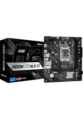 Мат.плата LGA1700, ASRock H610M-H2/M.2 D5, H610, 2xDDR5, Int.Video(CPU), 4xSATA3, 1xM.2, 1xPCI-E 4.0 x16, 1xPCI-E 3.0 x1, ALC897, RTL8111H, 4xUSB3.2/6xUSB2.0, 2xHDMI, MicroATX