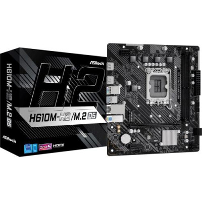 Мат.плата LGA1700, ASRock H610M-H2/M.2 D5, H610, 2xDDR5, Int.Video(CPU), 4xSATA3, 1xM.2, 1xPCI-E 4.0 x16, 1xPCI-E 3.0 x1, ALC897, RTL8111H, 4xUSB3.2/6xUSB2.0, 2xHDMI, MicroATX