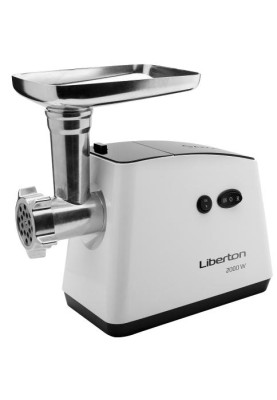 М'ясорубка Liberton LMG-20TB01, White, 2000W, продуктивність 1.4кг/хв, диски для помелу 3/5/7мм, соковитискач для томатів, насадка для ковбасок/«кеббе», бургер-прес, реверс, лоток та шнек металевий, захист від перегріву