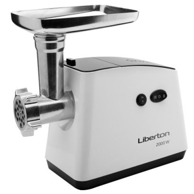 М'ясорубка Liberton LMG-20TB01, White, 2000W, продуктивність 1.4кг/хв, диски для помелу 3/5/7мм, соковитискач для томатів, насадка для ковбасок/«кеббе», бургер-прес, реверс, лоток та шнекву.