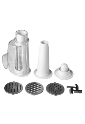 М'ясорубка Liberton LMG-20TB01, White, 2000W, продуктивність 1.4кг/хв, диски для помелу 3/5/7мм, соковитискач для томатів, насадка для ковбасок/«кеббе», бургер-прес, реверс, лоток та шнек металевий, захист від перегріву