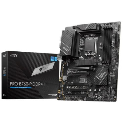 Материнська плата LGA1700, MSI PRO B760-P DDR4 II, B760, 4xDDR4, Int.Video(CPU), 4xSATA3, 2xM.2, 2xPCI-E 4.0 x16, 3xPCI-E 3.0 x16, ALC897, RTL8125BG, 8xUSB3.2/6xUSB2.0, HDMI/DP, ATX