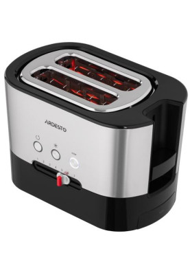 Тостер Ardesto T-K210, Steel/Black, 1000W, 2 тости, 2 відділення, 10 режимів підсмажування, автоцентрування, кнопка скасування приготування, підігрів, підсвічення кнопок управління, функція додаткового підйому