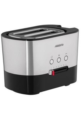 Тостер Ardesto T-K210, Steel/Black, 1000W, 2 тости, 2 відділення, 10 режимів підсмажування, автоцентрування, кнопка скасування приготування, підігрів, підсвічення кнопок управління, функція додаткового підйому