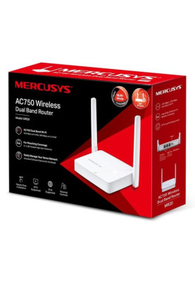 Роутер Mercusys MR20 Wi-Fi 802.11ас, 750Mb, 2 LAN 10/100Mb, режим точки доступу, швидке налаштування безпеки