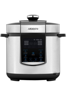 Мультиварка-скороварка Ardesto MPC-P226, Silver, 900W, 6л, 22 програми, керування сенсорне, дисплей, регулювання температури, таймер, регулювання температури, книга рецептів