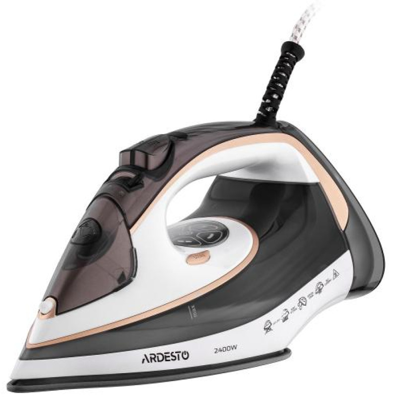 Праска Ardesto IR-B2245-E, White/Grey, 2400W, кераміка, паровий удар, резервур 400мл, вертикальне відпарювання, захист від кальцинації, антикрапля, плавне регулювання потужності пари, автоматичне відключення