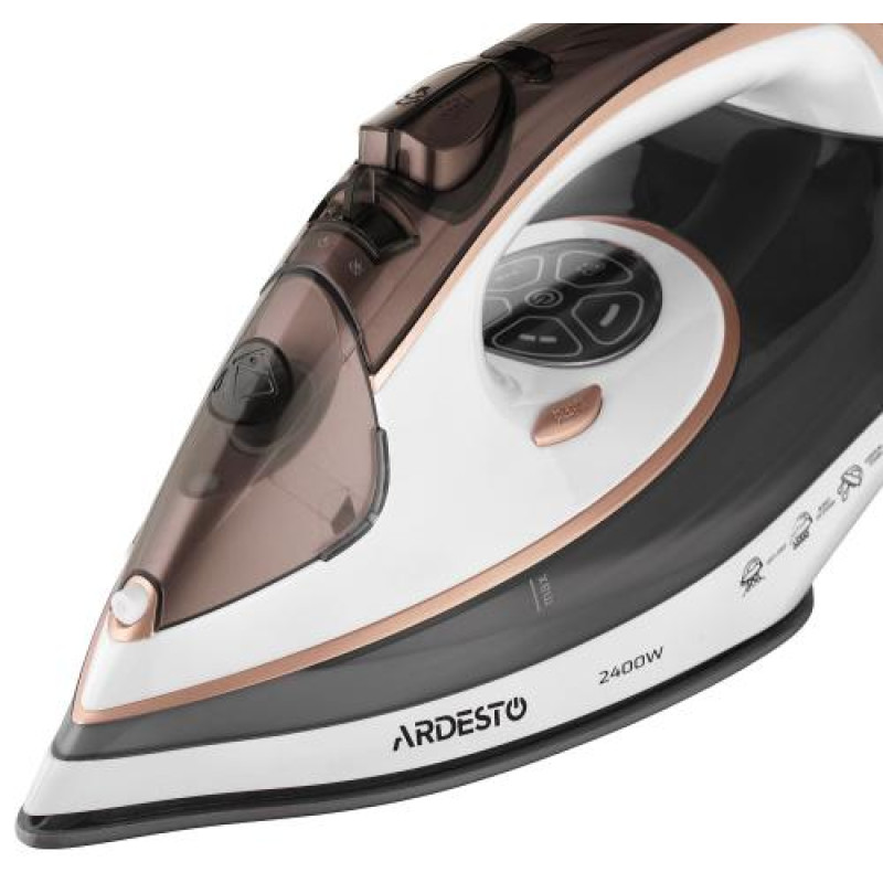 Праска Ardesto IR-B2245-E, White/Grey, 2400W, кераміка, паровий удар, резервур 400мл, вертикальне відпарювання, захист від кальцинації, антикрапля, плавне регулювання потужності пари, автоматичне відключення