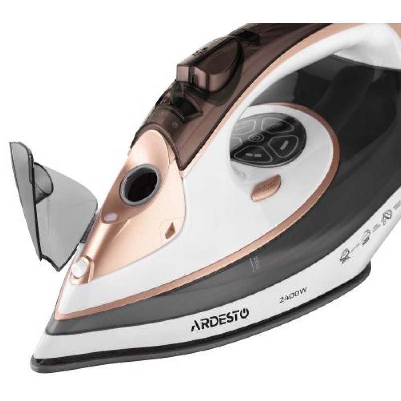 Праска Ardesto IR-B2245-E, White/Grey, 2400W, кераміка, паровий удар, резервур 400мл, вертикальне відпарювання, захист від кальцинації, антикрапля, плавне регулювання потужності пари, автоматичне відключення
