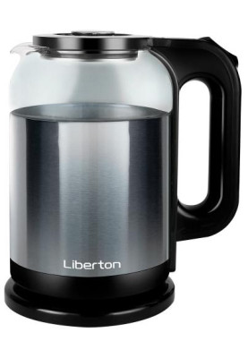 Електрочайник Liberton LEK-6829, Black/Inox, 1500W, 1.8л, дисковий, подвійна стінка (нержавіюча сталь+скло), LED-підсвічування, автовідключення, індикатор включення, відкривання кришки ручне, шкала рівня води внутрішня