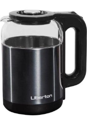 Електрочайник Liberton LEK-6829, Black/Inox, 1500W, 1.8л, дисковий, подвійна стінка (нержавіюча сталь+скло), LED-підсвічування, автовідключення, індикатор включення, відкривання кришки ручне, шкала рівня води внутрішня