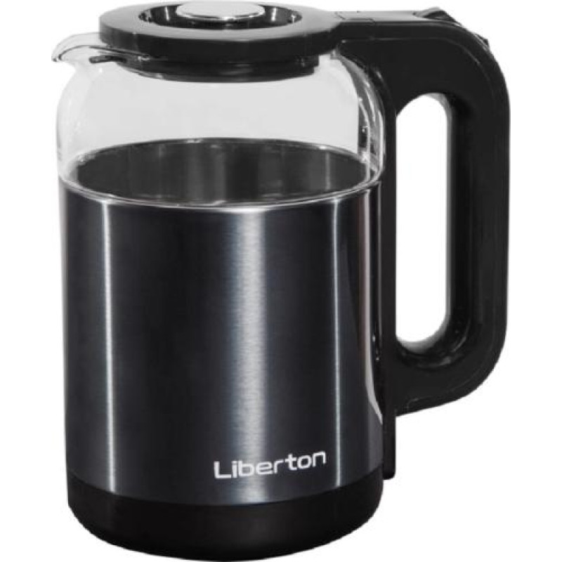 Електрочайник Liberton LEK-6829, Black/Inox, 1500W, 1.8л, дисковий, подвійна стінка (нержавіюча сталь+скло), LED-підсвічування, автовідключення, індикатор включення, відкривання кришки ручне, шкала рівня води внутрішня