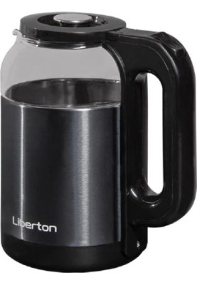 Електрочайник Liberton LEK-6829, Black/Inox, 1500W, 1.8л, дисковий, подвійна стінка (нержавіюча сталь+скло), LED-підсвічування, автовідключення, індикатор включення, відкривання кришки ручне, шкала рівня води внутрішня