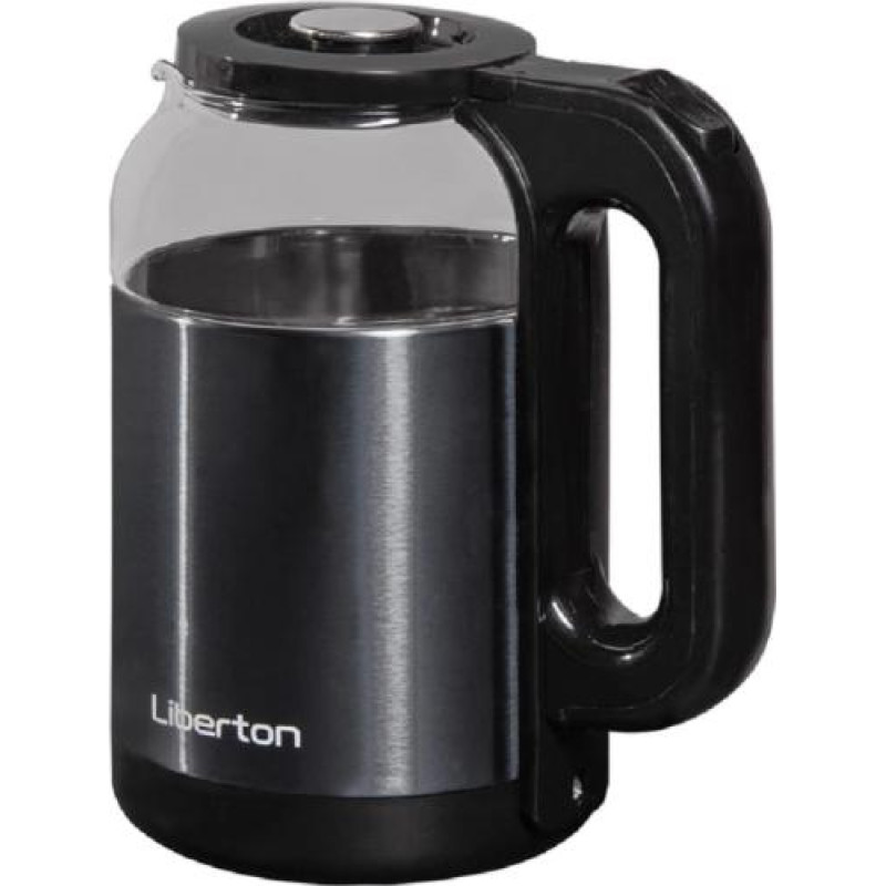 Електрочайник Liberton LEK-6829, Black/Inox, 1500W, 1.8л, дисковий, подвійна стінка (нержавіюча сталь+скло), LED-підсвічування, автовідключення, індикатор включення, відкривання кришки ручне, шкала рівня води внутрішня