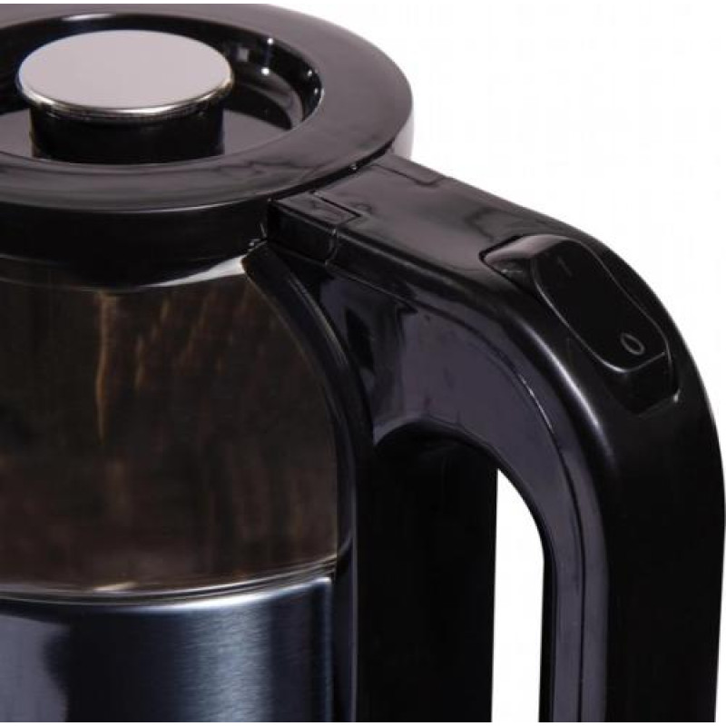 Електрочайник Liberton LEK-6829, Black/Inox, 1500W, 1.8л, дисковий, подвійна стінка (нержавіюча сталь+скло), LED-підсвічування, автовідключення, індикатор включення, відкривання кришки ручне, шкала рівня води внутрішня