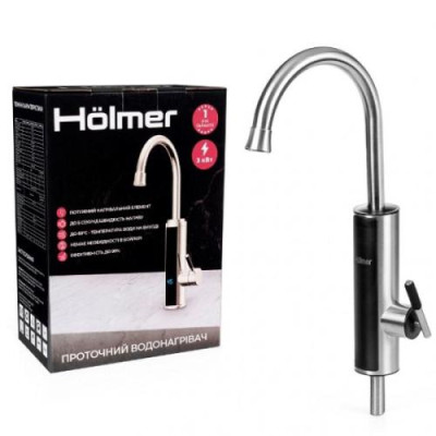Водонагрівач проточний Holmer HHW-412SL, Inox, 3000W, механічне керування, IPX4, захист від включення без води, захист від перегріву, матеріал корпуса термо-пластик-нержавіюча сталь, автозапобіжник 16А