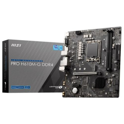 Мат.плата LGA1700, MSI PRO H610M-G, H610, 2xDDR5, Int.Video(CPU), 4xSATA3, 1xM.2, 1xPCI-E 4.0 x16, 1xPCI-E 3.0 x1, 1xM.2 (Key E), ALC897, I219V, 4xUSB3.2/6xUSB2.0, VGA/HDMI/DP, MicroATX