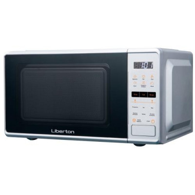 Мікрохвильова піч Liberton LMW-2093E, Silver, 700W, 20л, 5 рівнів потужності, керування електронне, дисплей, відкривання кнопкою, таймер, електронний годинник, ЗАХИСНА КРИШКА У ПОДАРУНОК, діаметр поворотного столу 25.5см