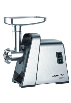 М'ясорубка Liberton LMG-20TG02S, Silver/Black, 2000W, продуктивність 1.4кг/хв, диски для помелу 3/5/7мм, соковитискач для томатів, насадка для ковбасок/«кеббе», овочетерка, овочерізка, реверс, лоток та шнек металевий, захист від перегріву