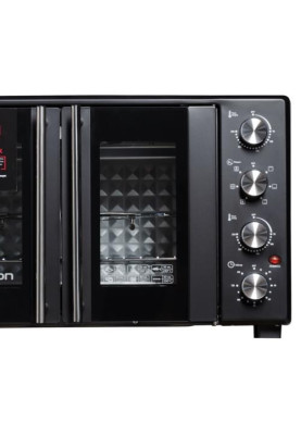 Електродуховка Liberton LEO-500 Black, 1700W, 50л, подвійні розпашні дверцята, 6 режімів нагріву, конвекція, підсвітка, 70-250 °C, механічне керування, таймер, рожен, решітка, деко, лоток для крихт та жиру, тримач для дека, ТЕРМОРУКАВИЦЯ У ПОДАРУНОК