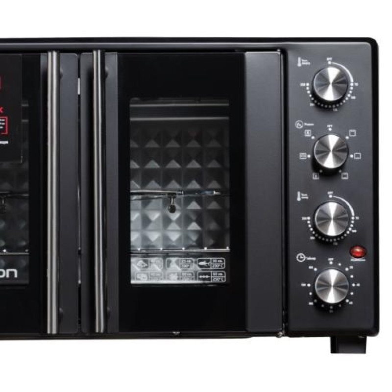 Електродуховка Liberton LEO-500 Black, 1700W, 50л, подвійні розпашні дверцята, 6 режімів нагріву, конвекція, підсвітка, 70-250 °C, механічне керування, таймер, рожен, решітка, деко, лоток для крихт та жиру, тримач для дека, ТЕРМОРУКАВИЦЯ У ПОДАРУНОК