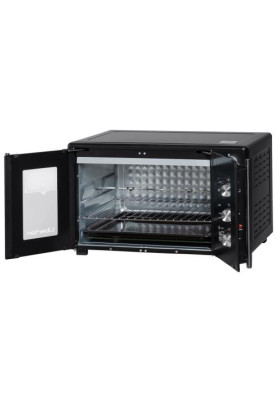 Електродуховка Liberton LEO-500 Black, 1700W, 50л, подвійні розпашні дверцята, 6 режімів нагріву, конвекція, підсвітка, 70-250 °C, механічне керування, таймер, рожен, решітка, деко, лоток для крихт та жиру, тримач для дека, ТЕРМОРУКАВИЦЯ У ПОДАРУНОК