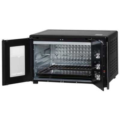 Електродуховка Liberton LEO-500 Black, 1700W, 50л, подвійні розпашні дверцята, 6 режімів нагріву, конвекція, підсвітка, 70-250 °C, механічне керування, таймер, рожен, решітка, деко, лоток для крихт та жиру, тримач для дека, ТЕРМОРУКАВИЦЯ У ПОДАРУНОК