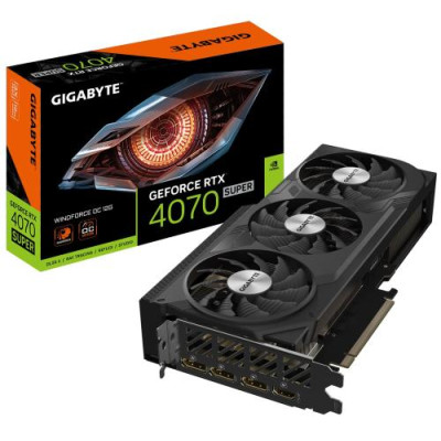 Відеокарта GeForce RTX 4070 SUPER, Gigabyte, WINDFORCE OC, 12Gb GDDR6X, 192-bit, HDMI/3xDP, 2505/21000 MHz, 16-pin (GV-N407SWF3OC-12GD)