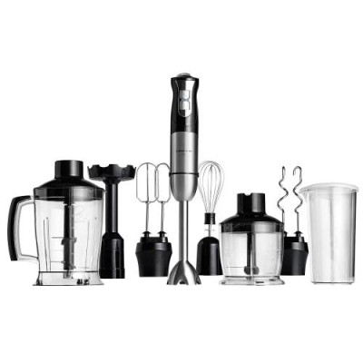 Блендер Liberton LHB-0309, Black, 1000W, занурювальній, плавне регулювання швидкості, вінчик, насадка для пюре, мірний стакан, подрібнювач, чопер, гаки, насадка-міксер