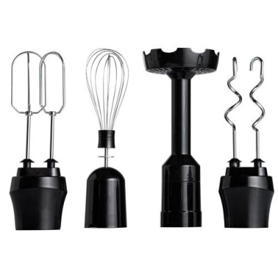 Блендер Liberton LHB-0309, Black, 1000W, занурювальній, плавне регулювання швидкості, вінчик, насадка для пюре, мірний стакан, подрібнювач, чопер, гаки, насадка-міксер