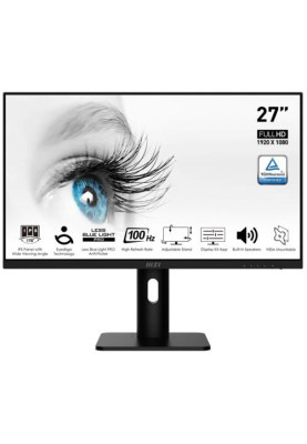 Монітор 27" MSI PRO MP273AP, Black, WLED, IPS, 1920x1080 (16:9), 1 мс, 100 Гц, 250 кд/м², 1000:1, 178°/178°, 2x3 Вт, VGA/HDMI/DP, VESA 75x75 мм, Adaptive Sync