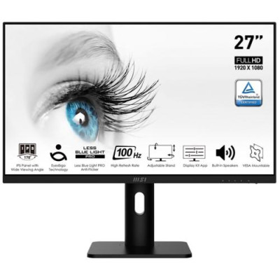 Монітор 27" MSI PRO MP273AP, Black, WLED, IPS, 1920x1080 (16:9), 1 мс, 100 Гц, 250 кд/м², 1000:1, 178°/178°, 2x3 Вт, VGA/HDMI/DP, VESA 75x75 мм, Adaptive Sync