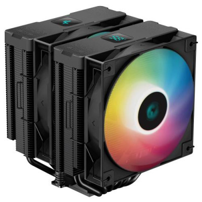 Кулер для процесора Deepcool AG620 DIGITAL ARGB, Black, алюміній/мідь, 2x120 мм ARGB, для Intel 1700/1200/115x, AMD AMx/FMx, цифровий екран, висота 157 мм (R-AG620-BKADMN-G-2)