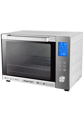 Електродуховка Liberton LEO-601Е Silver, 1900W, 60л, 3 режима нагріву, 12 програм, дисплей, конвекція, підсвітка, 30-230 °C, сенсорне керування, таймер, рожен, решітка, деко, лоток для крихт та жиру, тримач для дека, ТЕРМОРУКАВИЦЯ У ПОДАРУНОК