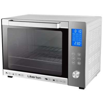 Електродуховка Liberton LEO-601Е Silver, 1900W, 60л, 3 режима нагріву, 12 програм, дисплей, конвекція, підсвітка, 30-230 °C, сенсорне керування, таймер, рожен, решітка, деко, лоток для крихт та жиру, тримач для дека, ТЕРМОРУКАВИЦЯ У ПОДАРУНОК