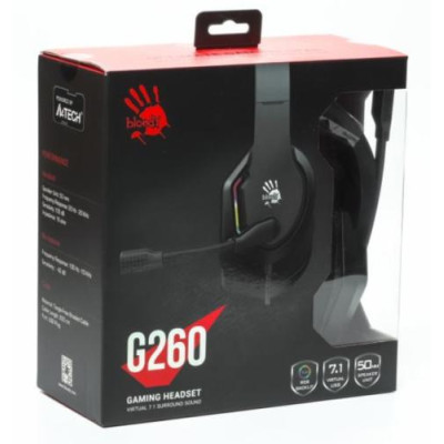 Навушники Bloody G260 Black ігрові, мікрофон, 7.1 віртуальний звук, підсвічування 7 кольорів, USB