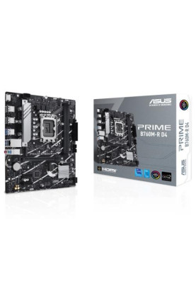 Материнська плата LGA1700, Asus PRIME B760M-R D4, B760, 2xDDR4, Int.Video(CPU), 4xSATA3, 2xM.2, 1xPCI-E 4.0 x16, 2xPCI-E 4.0 x1, Realtek 7.1, Realtek 2.5Gb, 6xUSB3.2/6xUSB2.0, HDMI, MicroATX