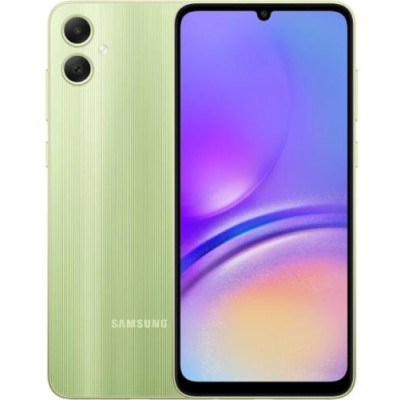 Смартфон Samsung Galaxy A05, Light Green, 2 Nano-SIM, 6.7` (1600x720, PLS), MediaTek Helio G85 (2x2.0+6x1.8 GHz), Mali-G52 MP2, 4GB, 128GB, microSD, 50Mp + 2Mp + 8Mp, 4G, WiFi, BT, Type-C, 5000 mAh, Android 13 (SM-A055FLGGSEK)