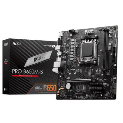 Материнська плата AM5 MSI PRO B650M-B, B650, 2xDDR5, Int.Video (CPU), 4xSATA3, 1xM.2, 1xPCI-E 4.0 x16, 1xPCI-E 3.0 x1, ALC897, RTL8125BG, 6xUSB3.2/6xUSB2.0, VGA/HDMI, Micro ATX