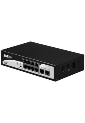Комутатор 2E PowerLink SP802F, Black, некерований, 8xFE PoE 10/100M, 2xFE Uplink 10/100M, 150 Вт, автовизначення полярності (2E-SP802F-2)