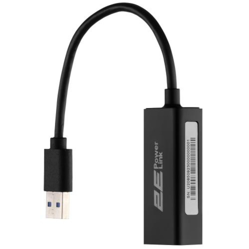 Мережевий адаптер USB 3.0 - Ethernet, 10/100/1000 Мбіт/сек, 2E U2085, Black, чіпсет RTL8153 (2E-U2085)