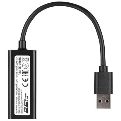 Мережевий адаптер USB 3.0 - Ethernet, 10/100/1000 Мбіт/сек, 2E U2085, Black, чіпсет RTL8153 (2E-U2085)