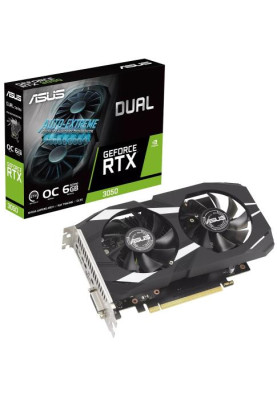 Відеокарта GeForce RTX 3050, Asus, DUAL OC, 6Gb GDDR6, 96-bit, DVI-D/HDMI/DP, 1537/14000 MHz (DUAL-RTX3050-O6G)