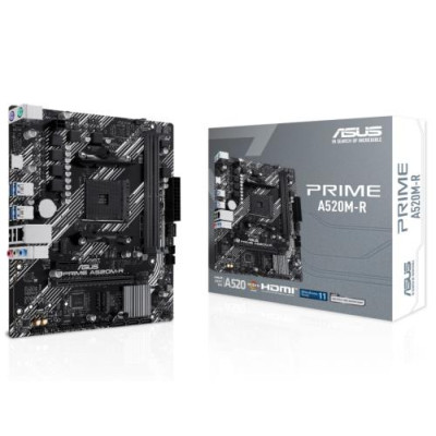 Мат.плата AM4 (A520) Asus PRIME A520M-R, A520, 2xDDR4, Int.Video(CPU), 4xSATA3, 1xM.2, 1xPCI-E 3.0 x16, 1xPCI-E 3.0 x1, ALC887, RTL8111H, 6xUSB3.2/4xUSB2.0, HDMI, MicroATX